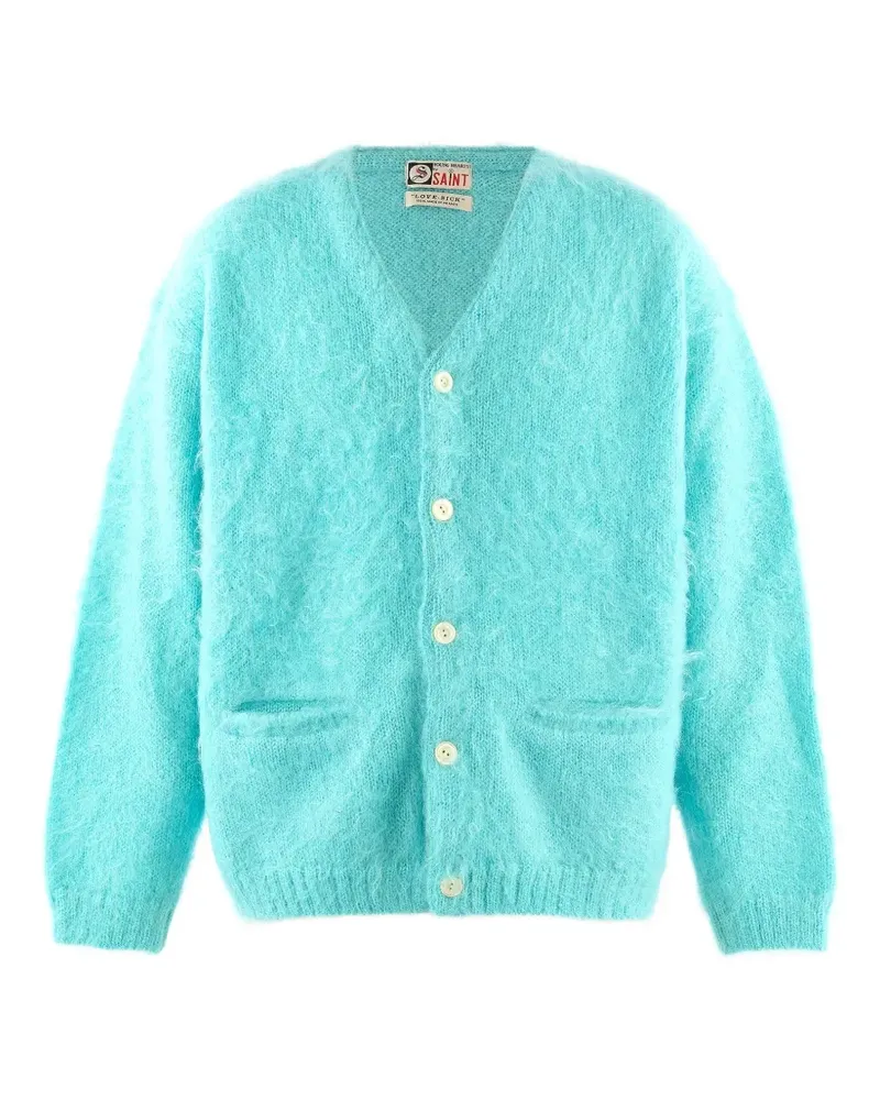 SAINT MXXXXXX brushed-finish V-neck cardigan - Blau Blau