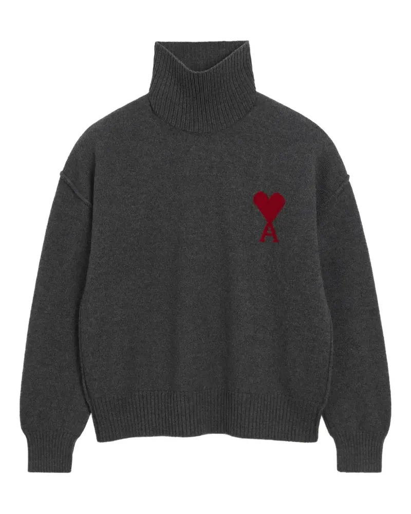 AMI Paris Ami de Coeur Rollkragenpullover mit Herz-Intarsie - Grau Grau