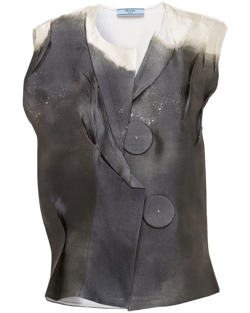 Prada Zweifarbige Bluse aus Seidensatin - Grau Grau