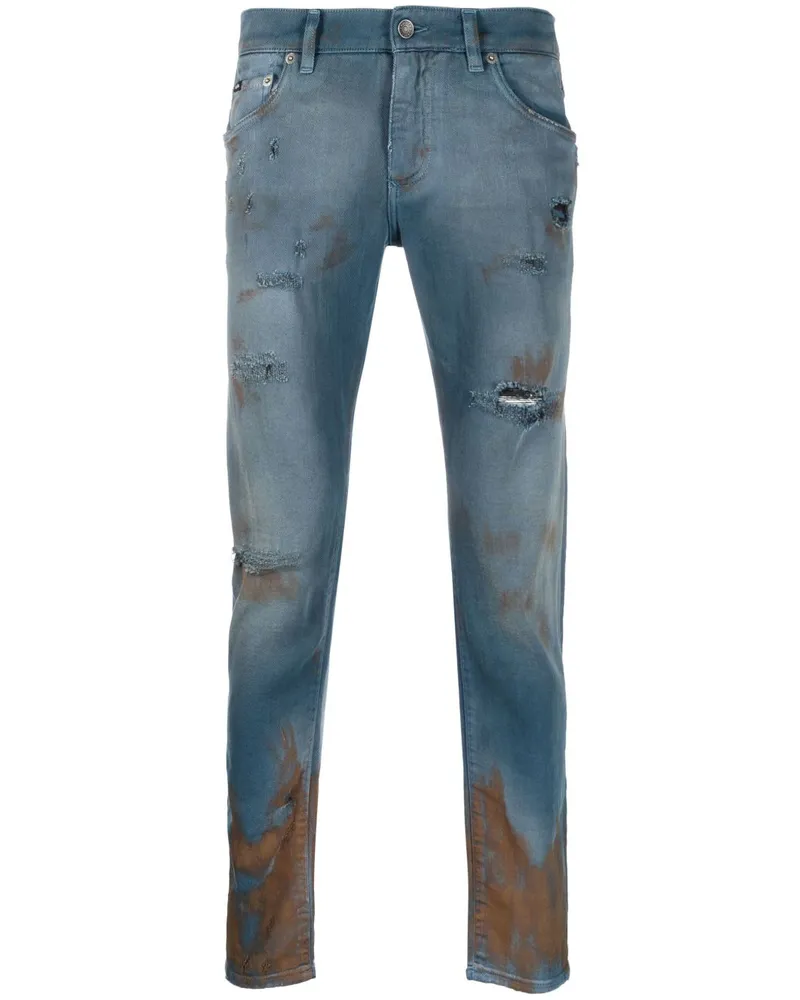 Dolce & Gabbana Gerade Jeans im Distressed-Look Blau