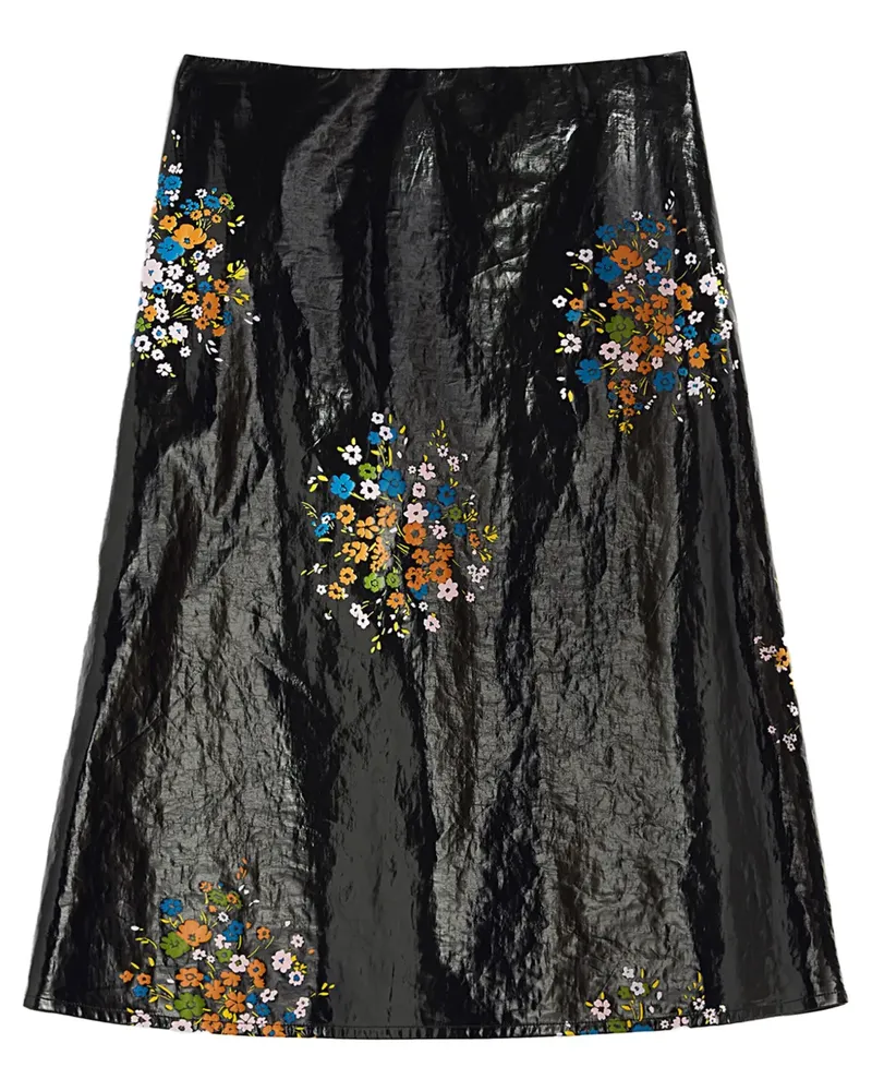 Jil Sander Midirock mit Blumen-Print - Schwarz Schwarz