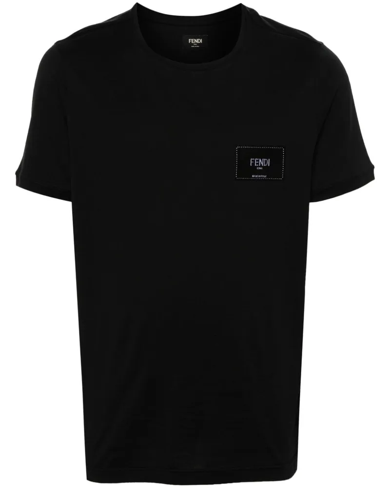 Fendi T-Shirt mit Logo-Patch - Schwarz Schwarz