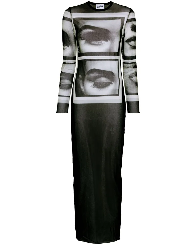 Jean Paul Gaultier Maxikleid mit Gesicht-Print - Schwarz Schwarz
