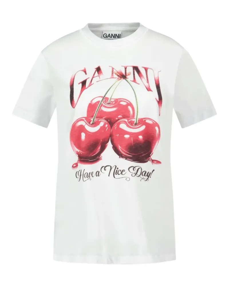Ganni T-Shirt mit Kirschprint - Weiß Weiß