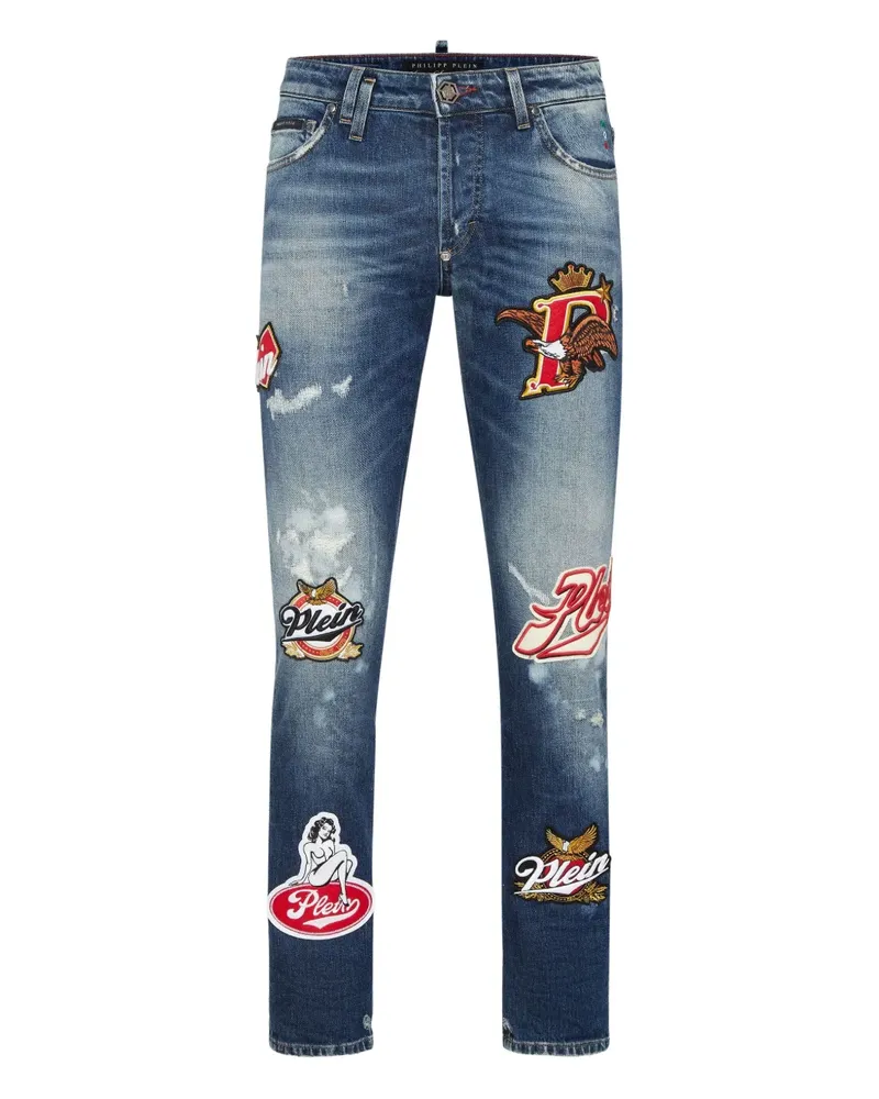 Philipp Plein Distressed-Jeans mit Patches - Blau Blau
