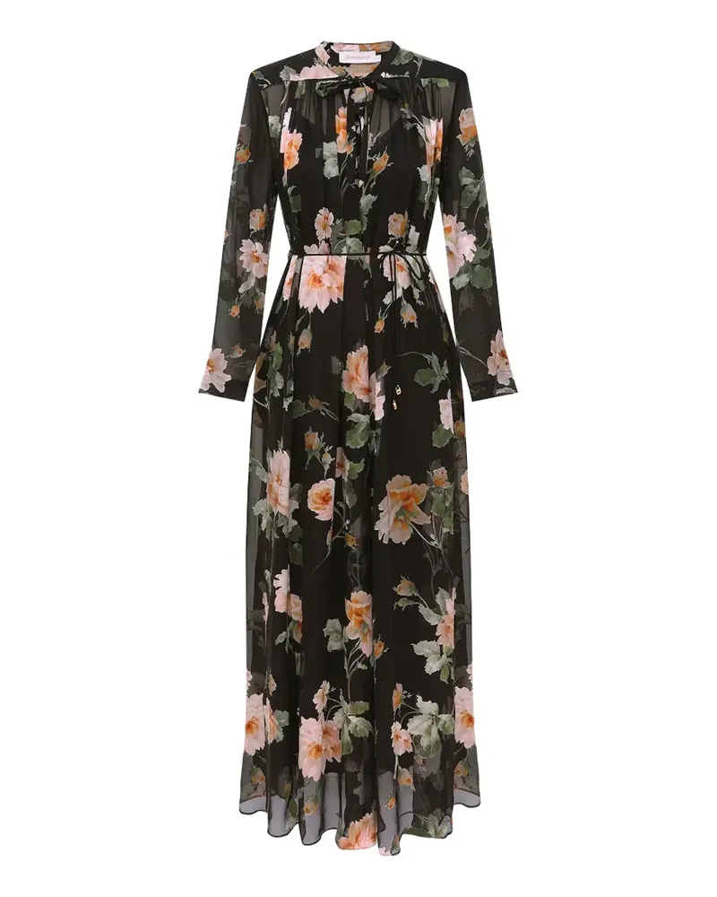 Zimmermann Luna burnout-sheath lace-detail V-neck maxi dress - Schwarz Schwarz