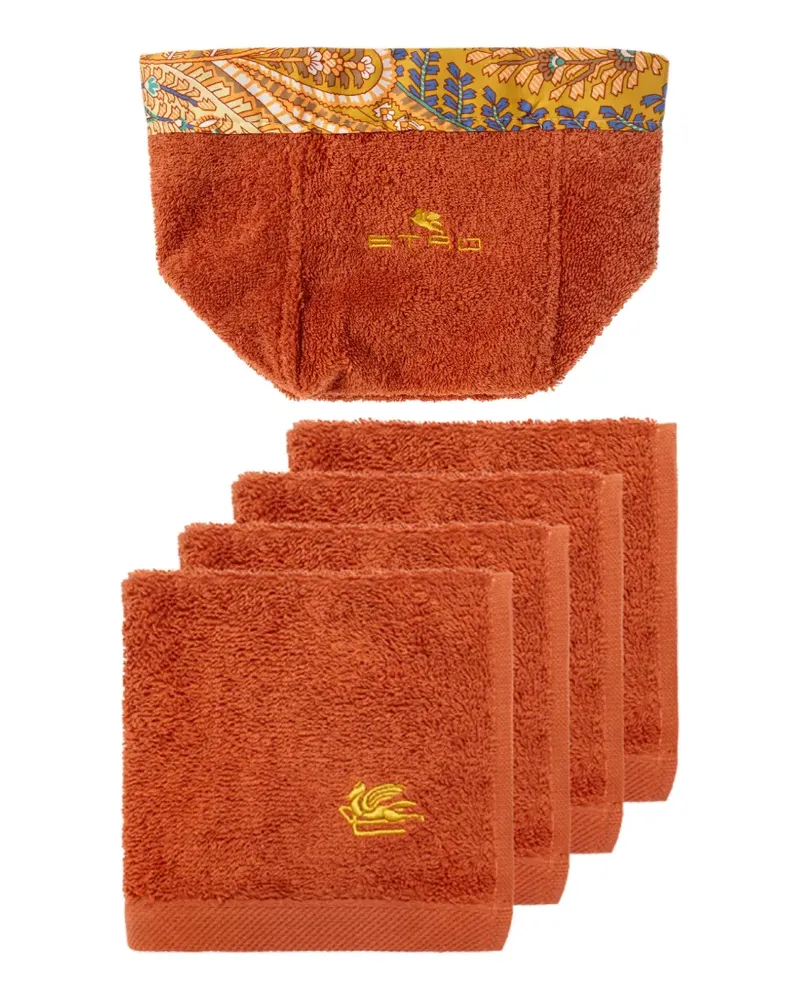 Etro Set aus Korb und Handtüchern mit Pegaso-Stickerei (4er-Set) - Orange Orange