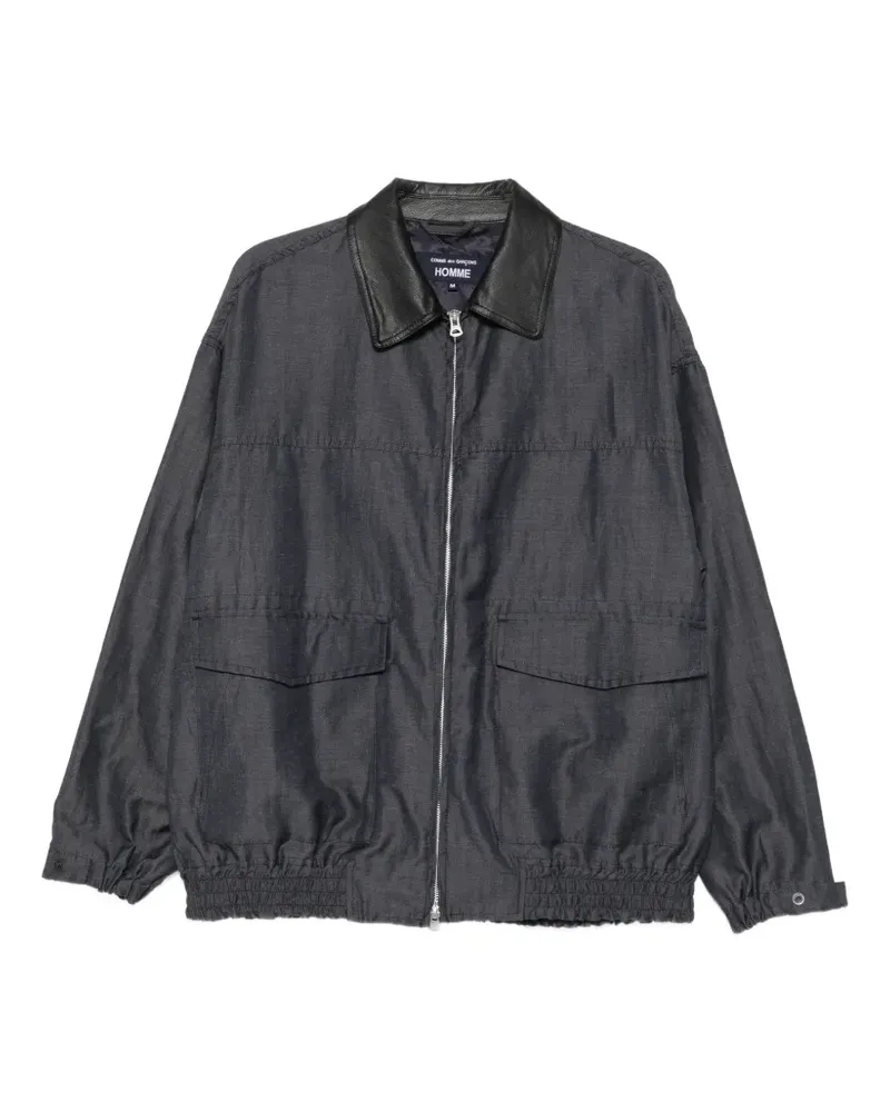 Comme des Garçons Fischgräten-Jacke mit Lederkragen - Blau Blau