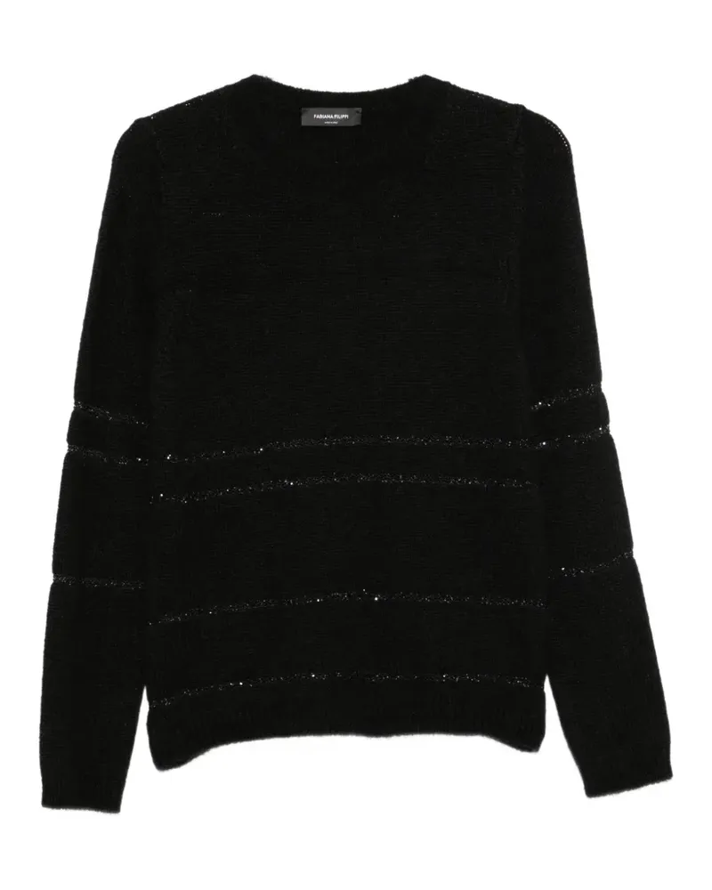 Fabiana Filippi Gerippter Strickpullover mit Pailletten - Schwarz Schwarz