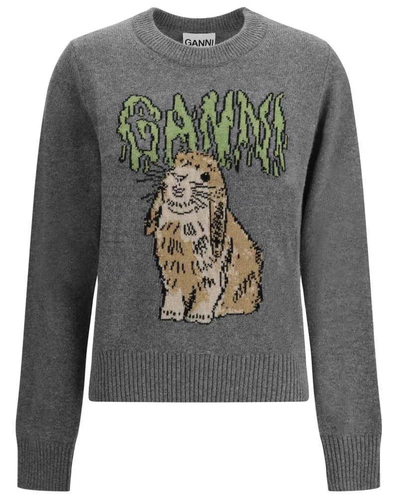 Ganni Pullover mit Hasen-Print - Grau Grau