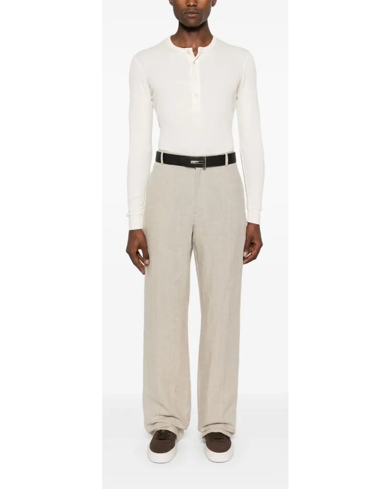 Tom Ford Fein geripptes Henley-Oberteil - Nude Nude