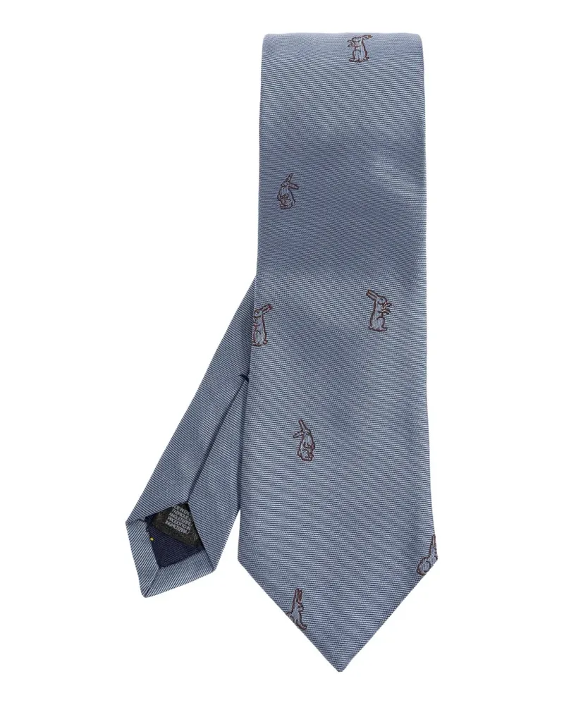 Paul Smith rabbit-embroidered silk tie - Blau Blau