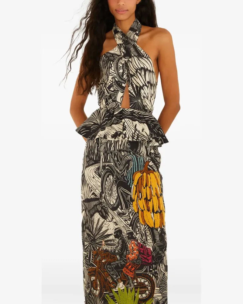 FARM Rio graphic-print embroidered dress - Schwarz Schwarz