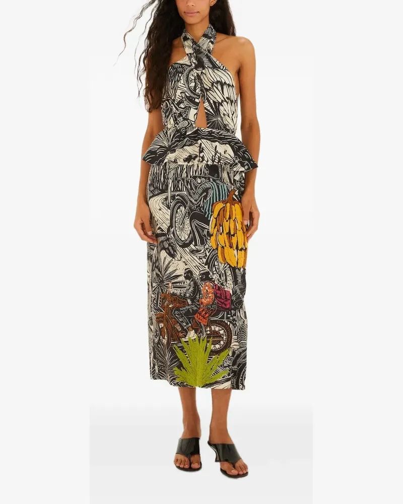 FARM Rio Besticktes Kleid mit Print - Schwarz Schwarz