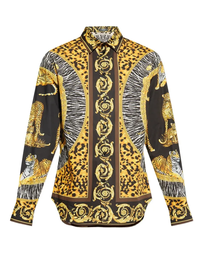 Versace Wild Cats Seidenhemd - Schwarz Schwarz