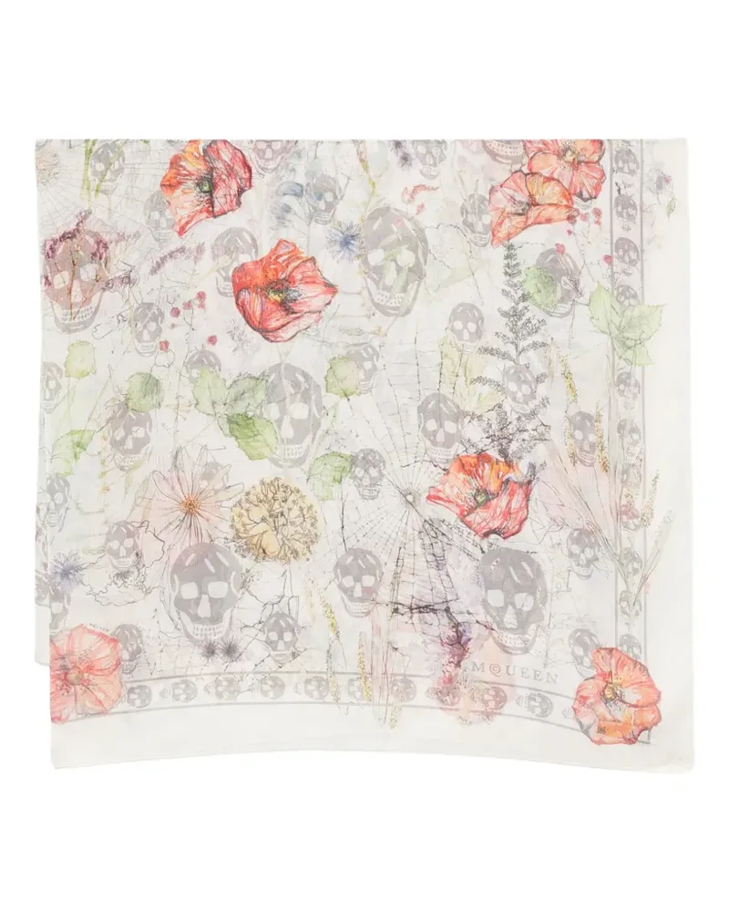 Alexander McQueen Skull floral-print scarf - Nude Nude