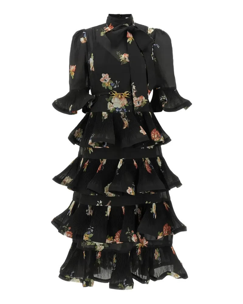 Zimmermann Plissiertes Kleid mit Blumenprint - Schwarz Schwarz