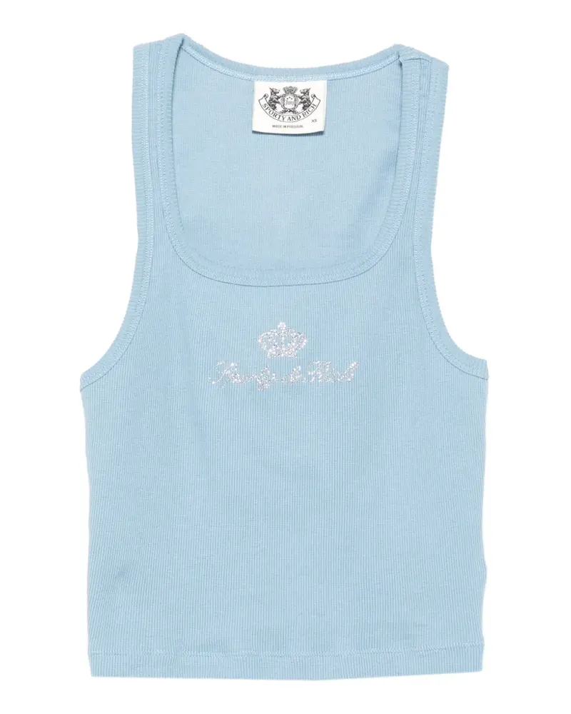 SPORTY & RICH Juicy rhinestone-logo ribbed tank top - Blau Blau