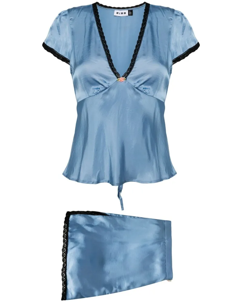 RIXO Maddy Pyjama-Set aus Satin Blau