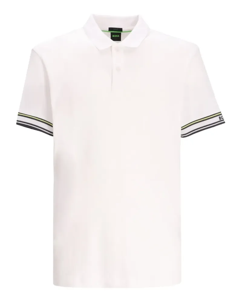 HUGO BOSS Poloshirt mit gestreiften Bündchen - Weiß Weiß