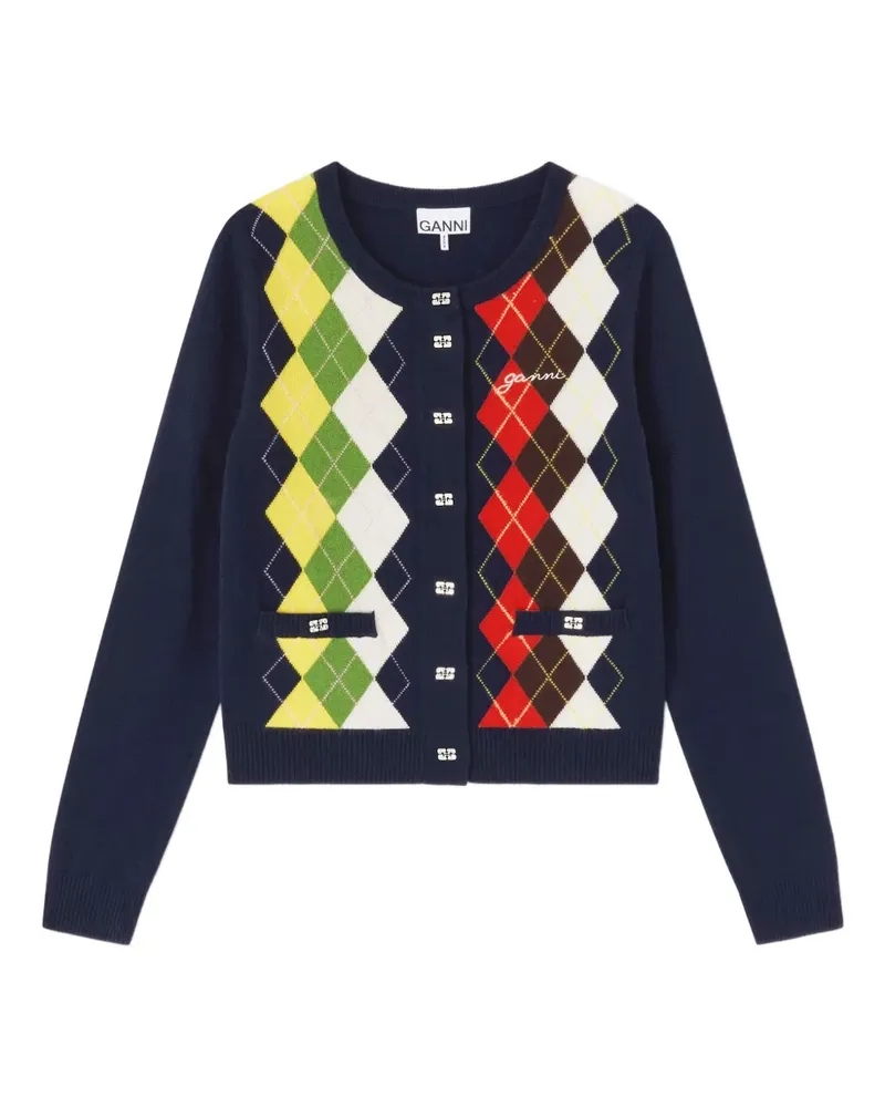 Ganni Cardigan mit Argyle-Muster - Blau Blau