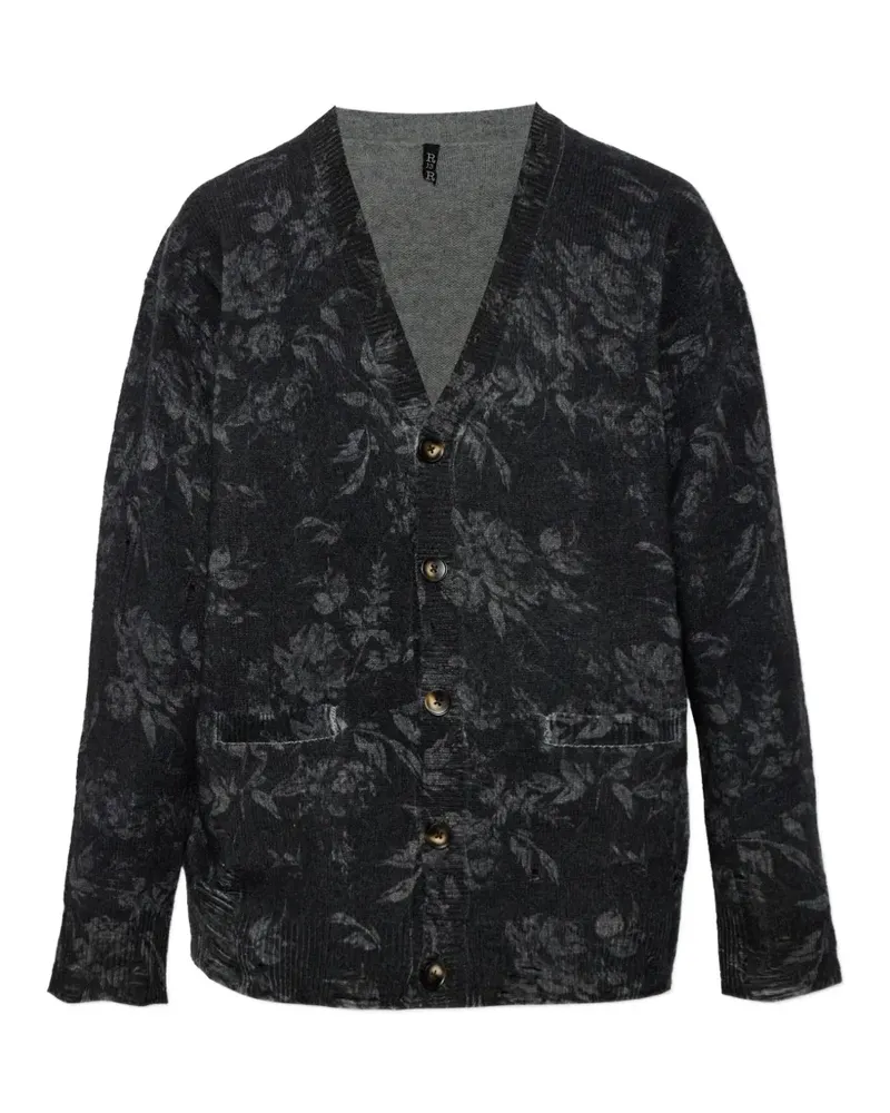 R13 floral-motif wool cardigan - Schwarz Schwarz