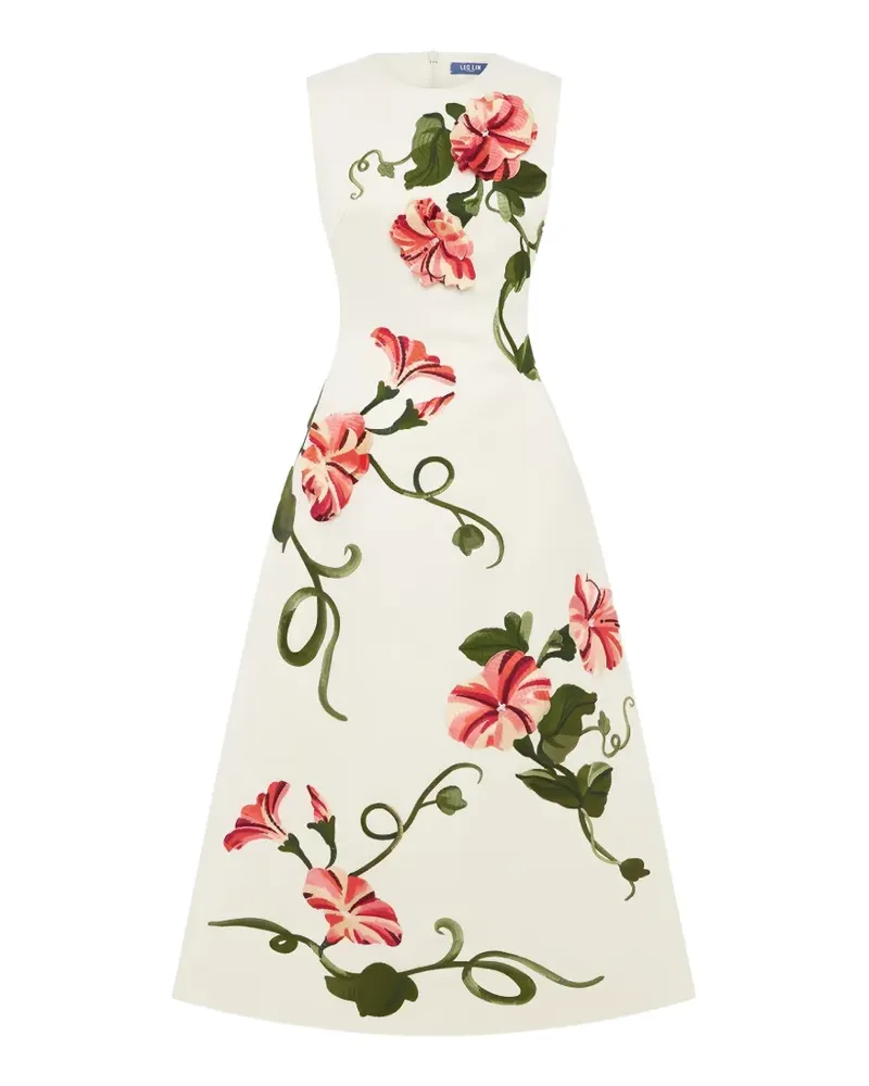 LEO LIN Cleo Midikleid mit Blumen - Weiß Weiß