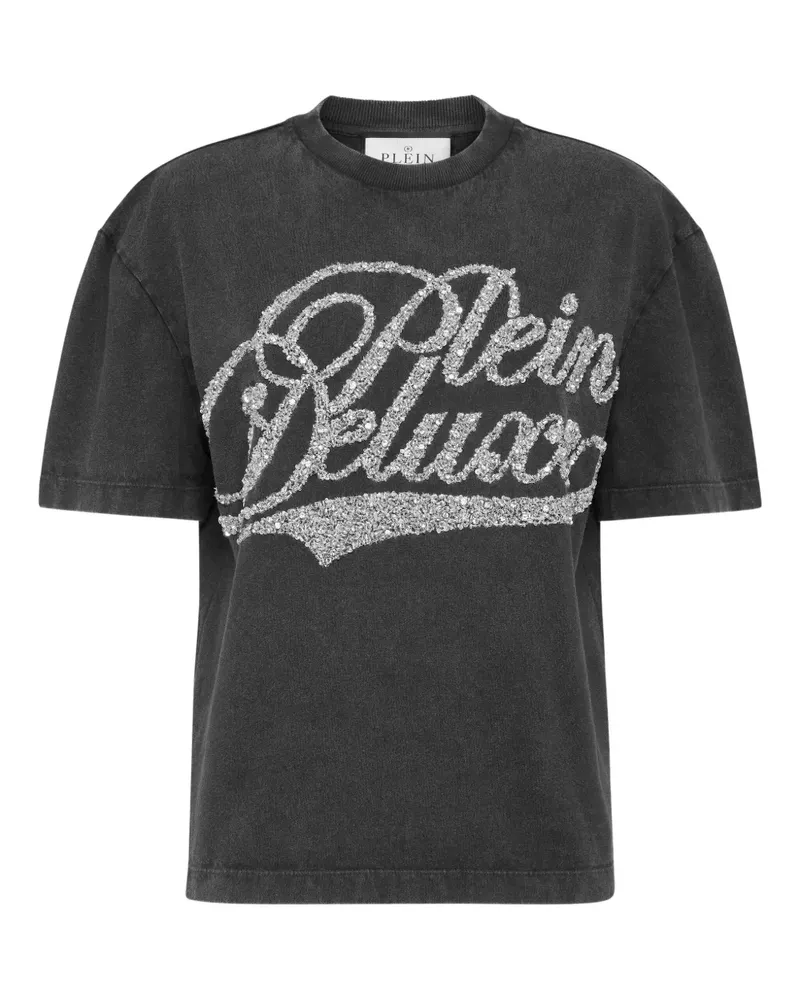 Philipp Plein Logo-T-Shirt mit Pailletten - Schwarz Schwarz