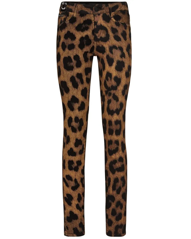 Philipp Plein Skinny-Jeans mit Leoparden-Print Braun