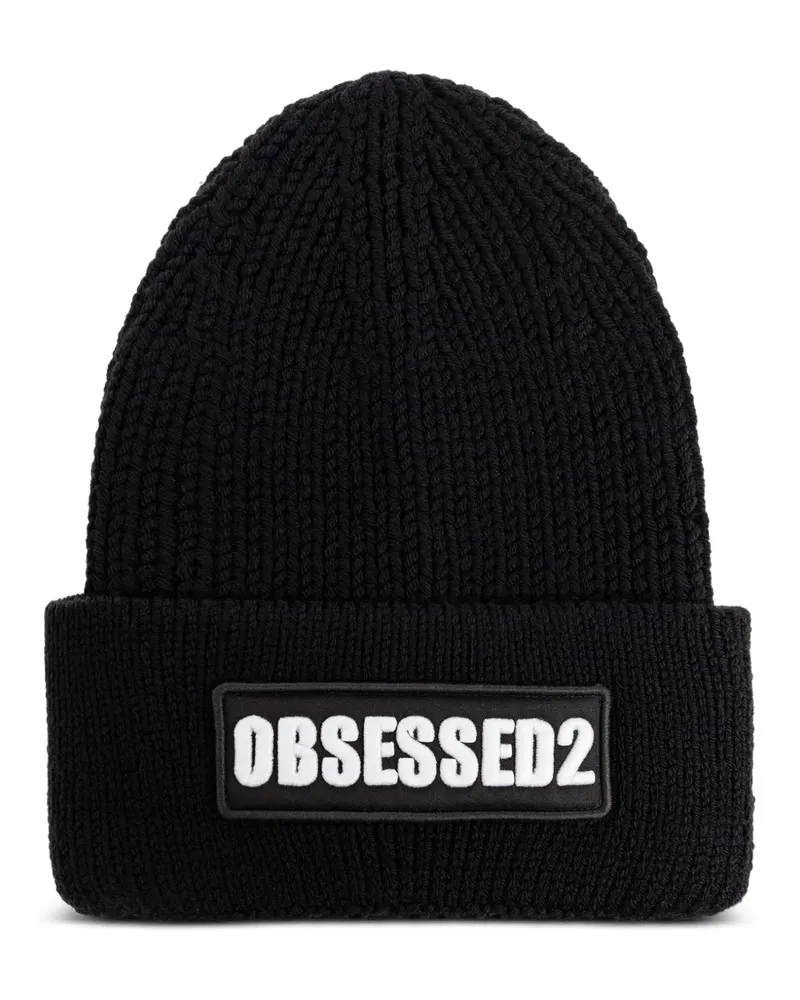 Dsquared2 Gerippte Beanie mit Logo - Schwarz Schwarz