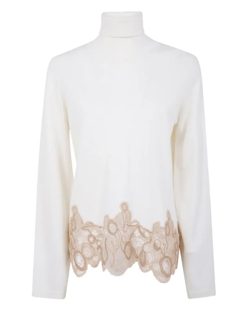 Fabiana Filippi Rollkragenpullover mit Spitzenbesatz - Weiß Weiß