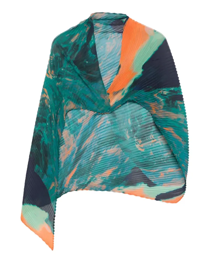 Issey Miyake Plissierter Schal mit abstraktem Print - Grün Grün