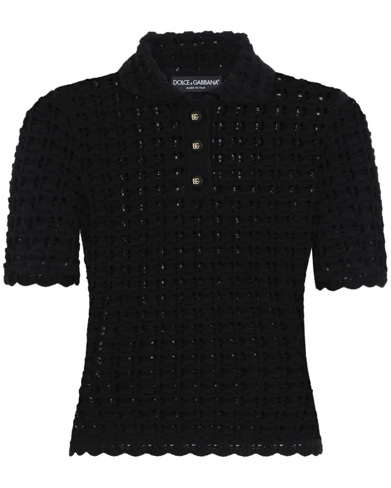 Dolce & Gabbana Poloshirt mit Lochstrickmuster - Schwarz Schwarz
