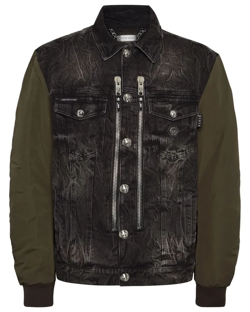 Philipp Plein Jeansjacke mit Kontrastärmeln - Grau Grau