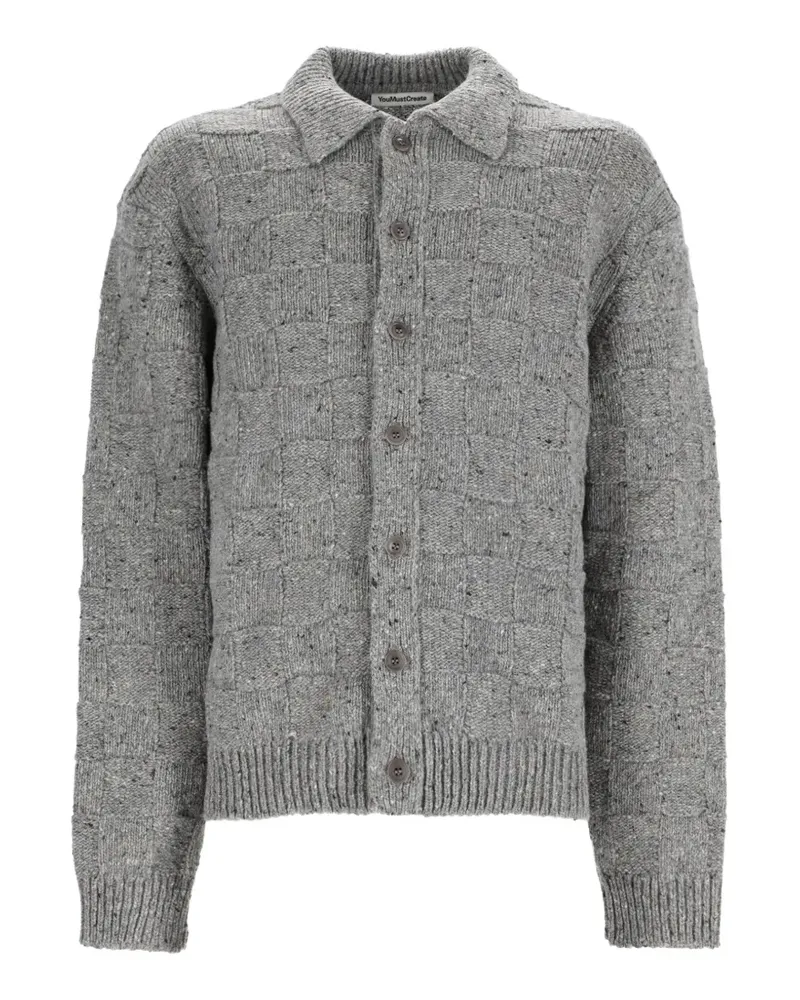 YMC Rat Pack checkerboard-knit cardigan - Grau Grau