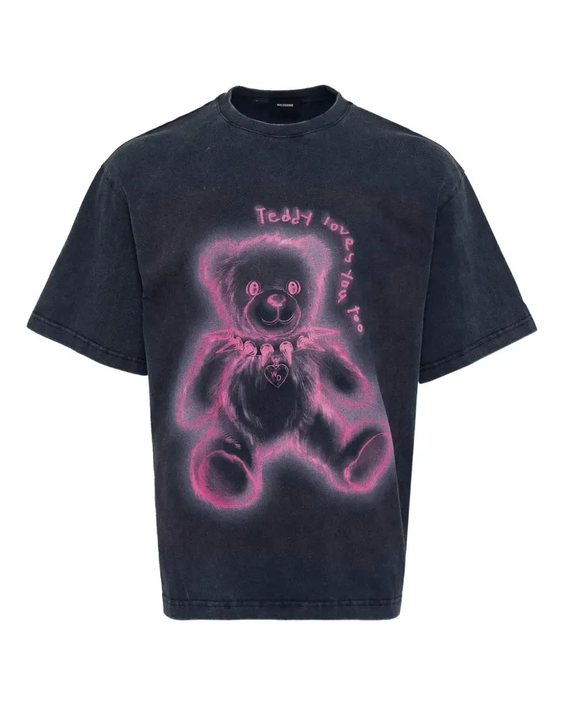 WE 11 DONE T-Shirt mit Choker Teddy-Print - Blau Blau