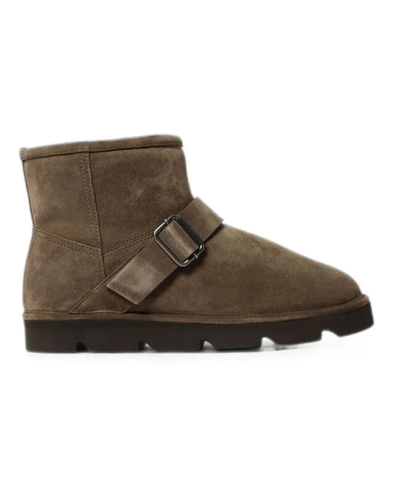 Brunello Cucinelli Monili-embellished buckle-strap ankle boots - Braun Braun