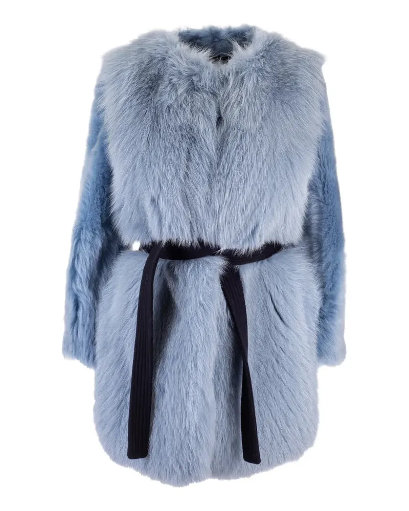 BLANCHA belted faux-fur jacket - Blau Blau