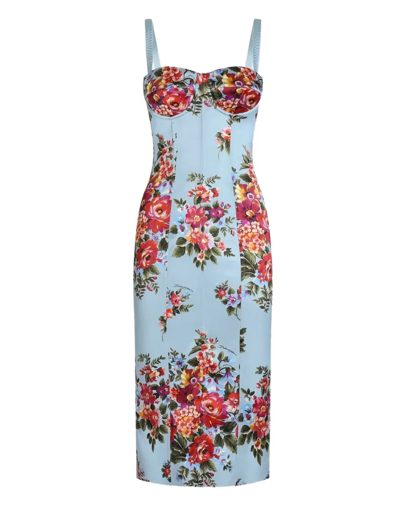 Dolce & Gabbana Midikleid mit Blumen-Print - Blau Blau