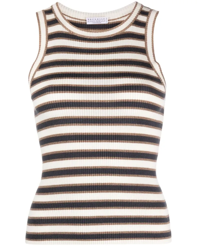 Brunello Cucinelli Gestreiftes Strickoberteil - Weiß Weiß