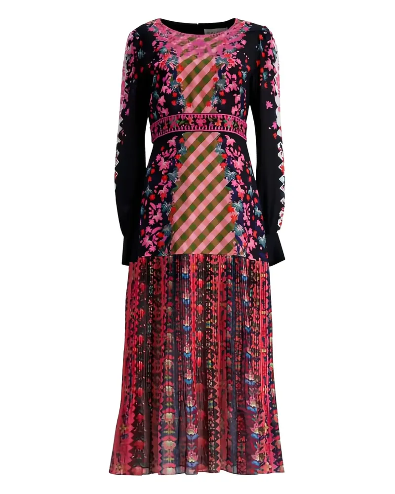 Saloni floral pleated dress - Schwarz Schwarz