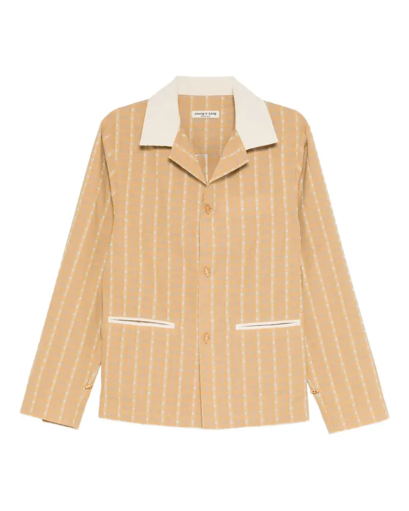 young n sang check-pattern camp-collar jacket - Nude Nude
