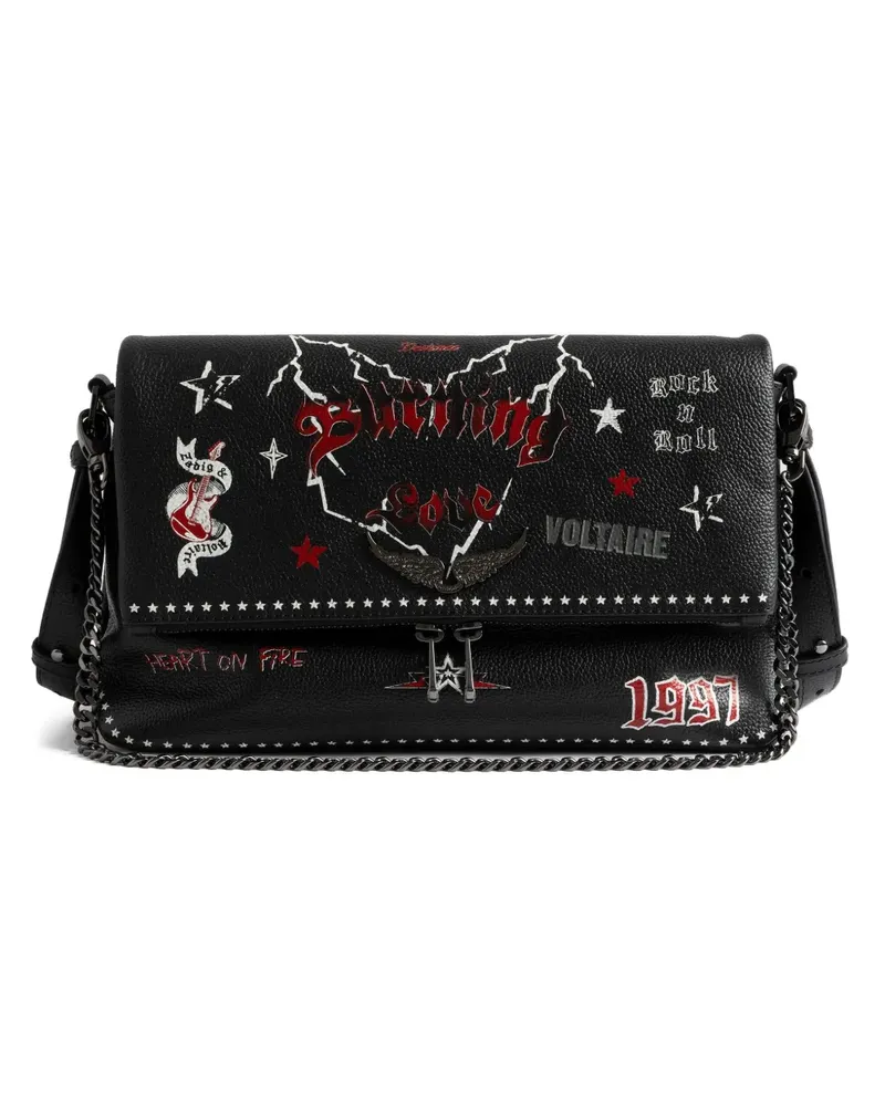 Zadig & Voltaire Rock Nano Punk Schultertasche mit Kettenriemen - Schwarz Schwarz