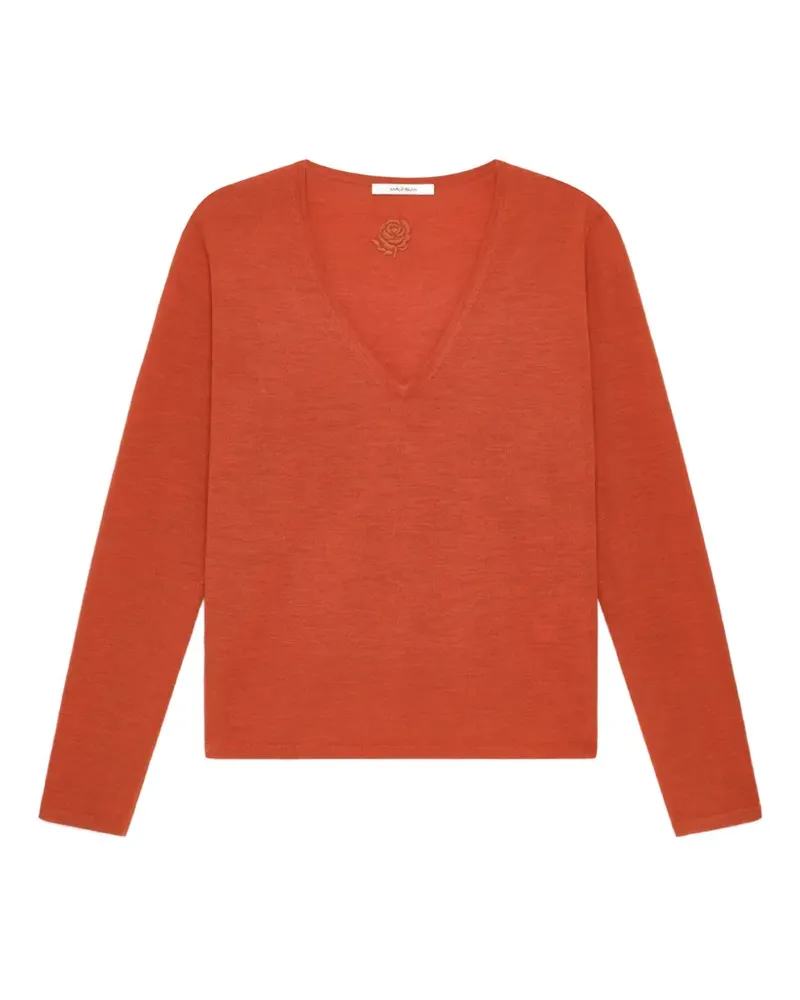Maliparmi rose-embroidered V-neck sweater - Orange Orange