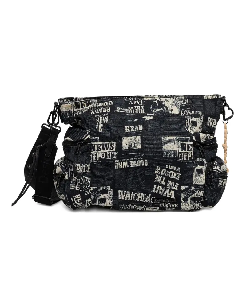 Desigual newspaper-print zip-top satchel bag - Schwarz Schwarz