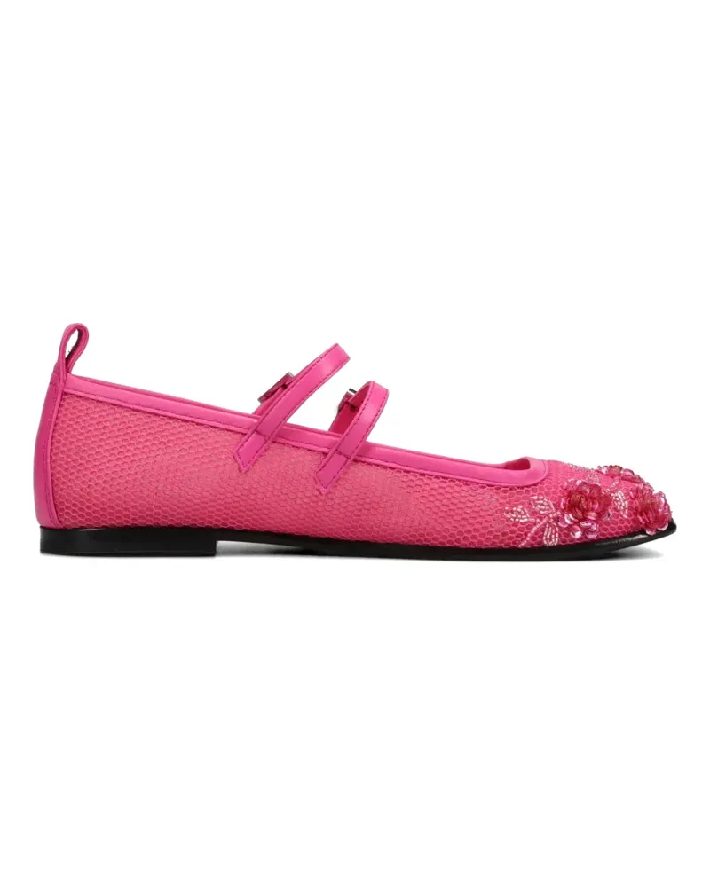 NODALETO floral-embellished mesh ballet flats - Rosa Rosa