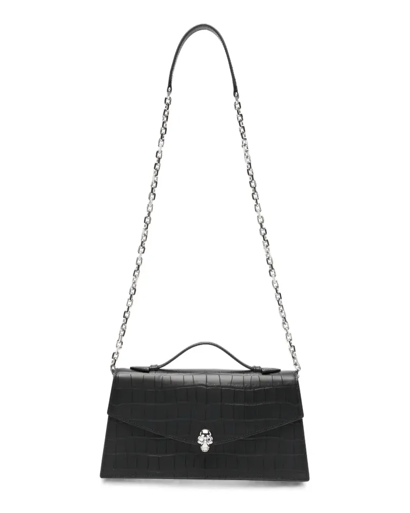 Alexander McQueen Skull crocodile-effect shoulder bag - Schwarz Schwarz