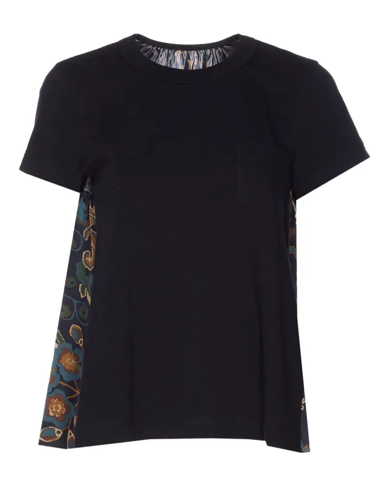 Sacai Geblümtes T-Shirt mit Tasche - Schwarz Schwarz