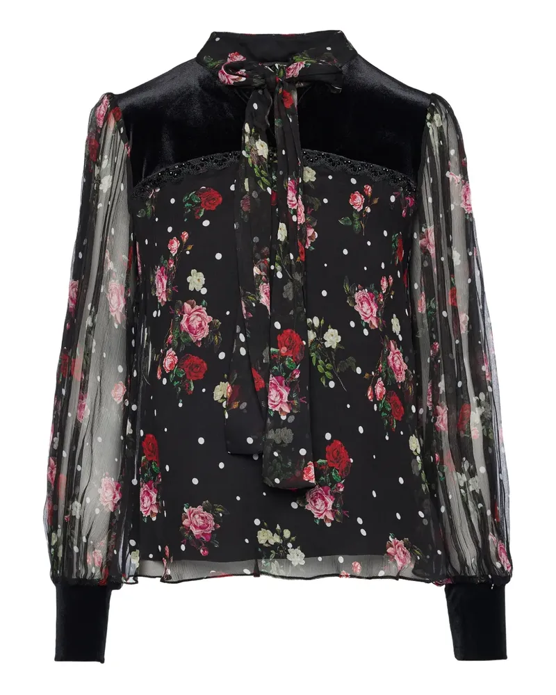 NISSA Oberteil mit Blumen-Polka Dots - Schwarz Schwarz