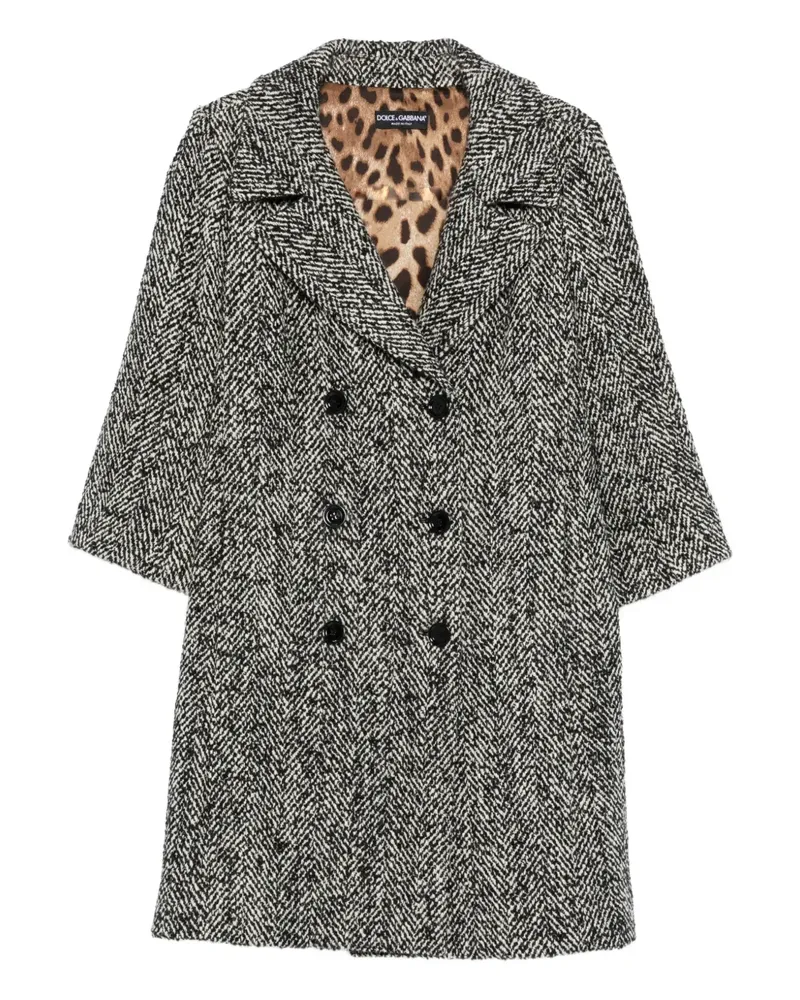 Dolce & Gabbana Doppelreihiger Mantel mit Fischgrätenmuster - Schwarz Schwarz